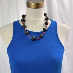 ICervoni Creations Black Lava Rock w Accent Red Magnesite Nugget Bead Necklace